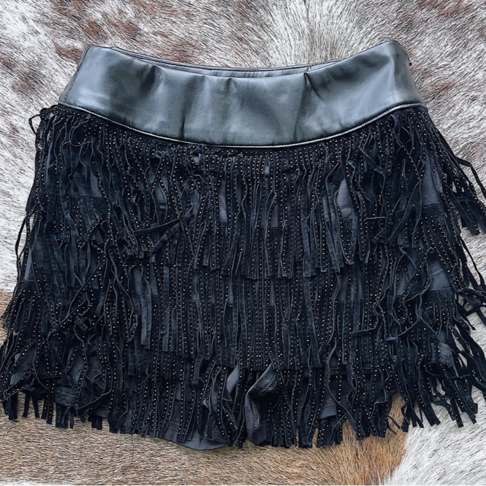 Black Fringe Mini Skirt